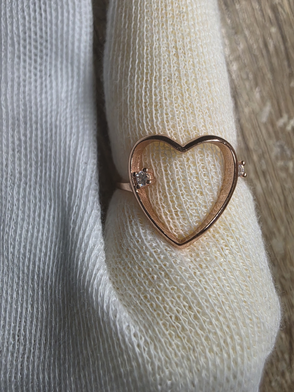 Rose Gold Heart Outline Ring with Accent Stone